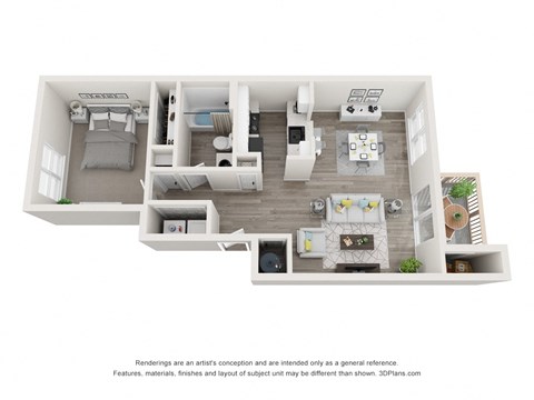 Floor plan for 1 bed, 1 bath, 708 sqft